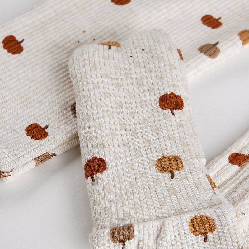 Petit Lem Pumpkin Print on Heathered Oatmeal Convertible Sleeper