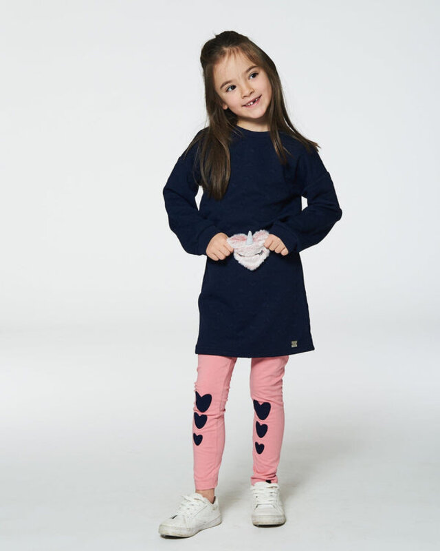 Deux Par Deux Quilted Heart Fleece Dress With Belt Navy (5-6 Y)