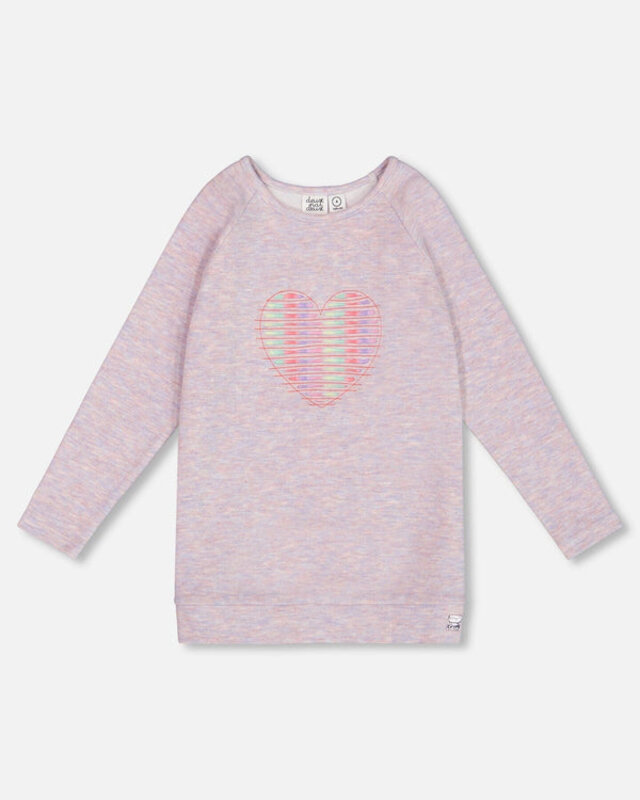 Deux Par Deux Super Soft Tunic With Heart Light Purple Mix (7-10 Y)