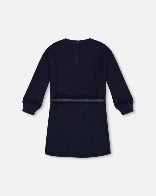 Deux Par Deux Quilted Heart Fleece Dress With Belt Navy (7-10 Y)