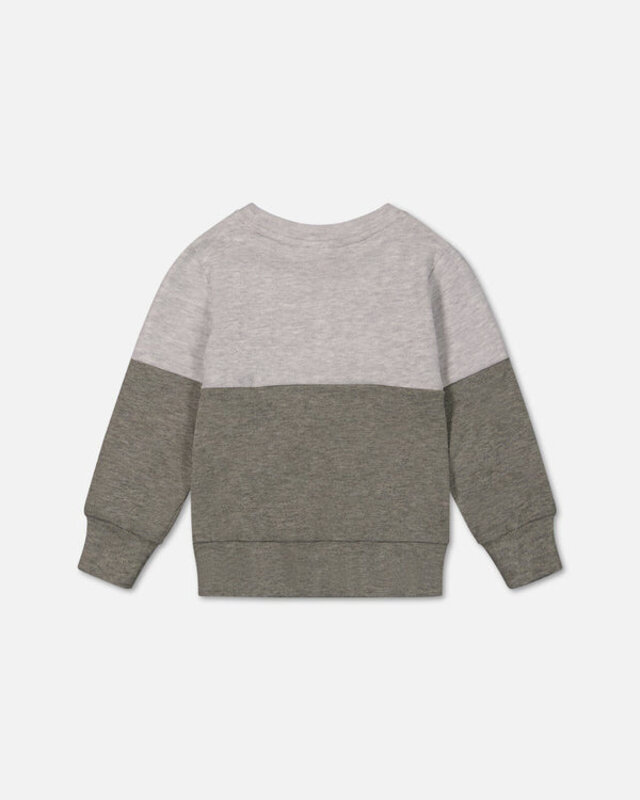 Deux Par Deux Haut Super Doux En Jersey Brossé Avec Poche Matelassée Bloc De Couleur Gris Et Sauge (5-6 ans)