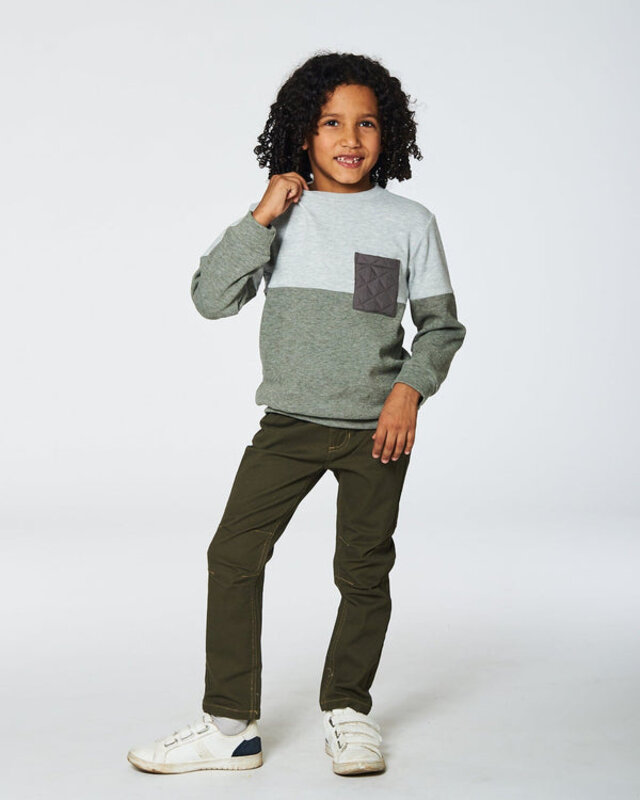 Deux Par Deux Super Soft Colorblock Top With Quilted Pocket Gray And Sage (5-6 Y)