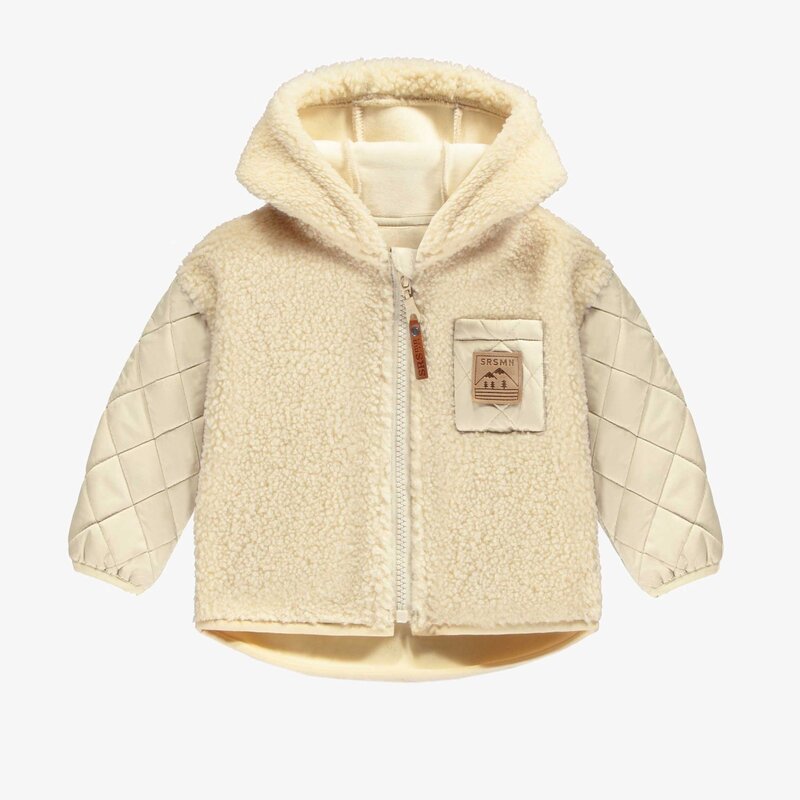 Souris Mini Veste beige à capuchon avec fermeture éclair en sherpa et peluche (6-9M  / 2-3ans)