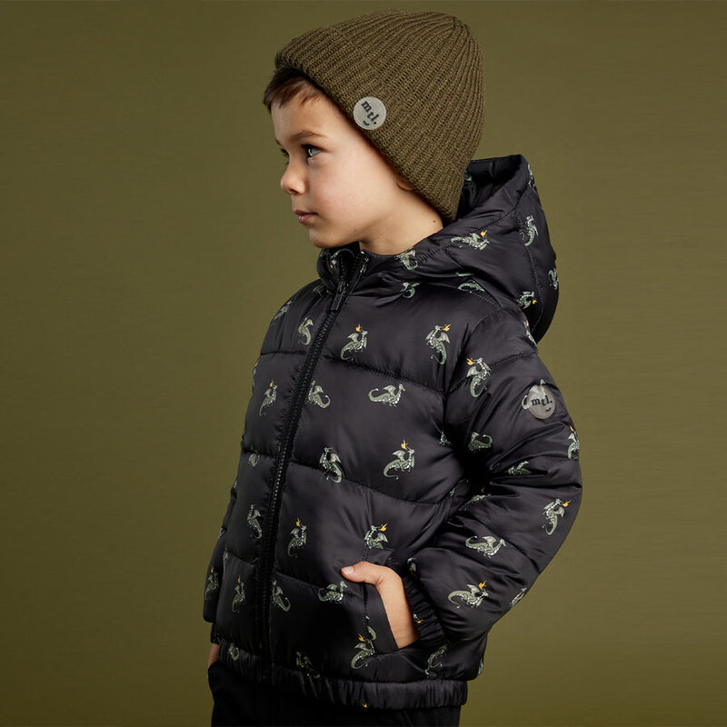 Miles the label Dragon Print on Black Hooded Packable (2-6ans)