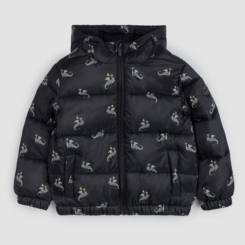 Miles the label Dragon Print on Black Hooded Packable (2-6ans)