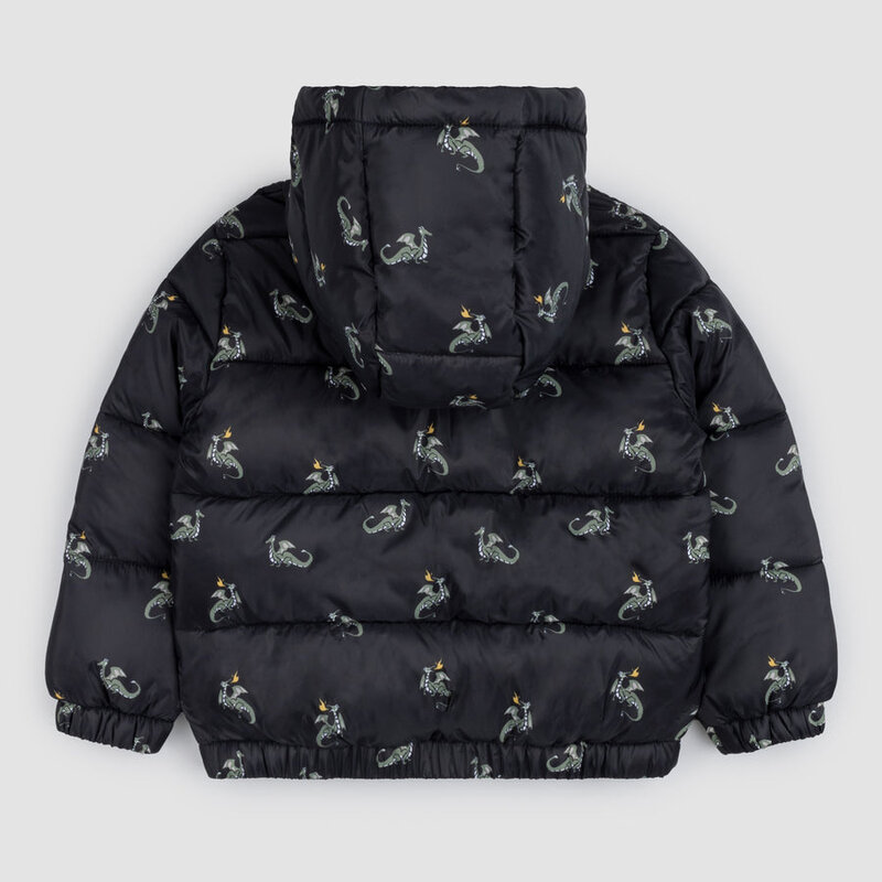 Miles the label Dragon Print on Black Hooded Packable (2-6ans)