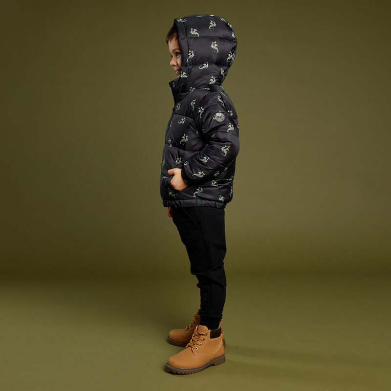 Miles the label Dragon Print on Black Hooded Packable (2-6ans)