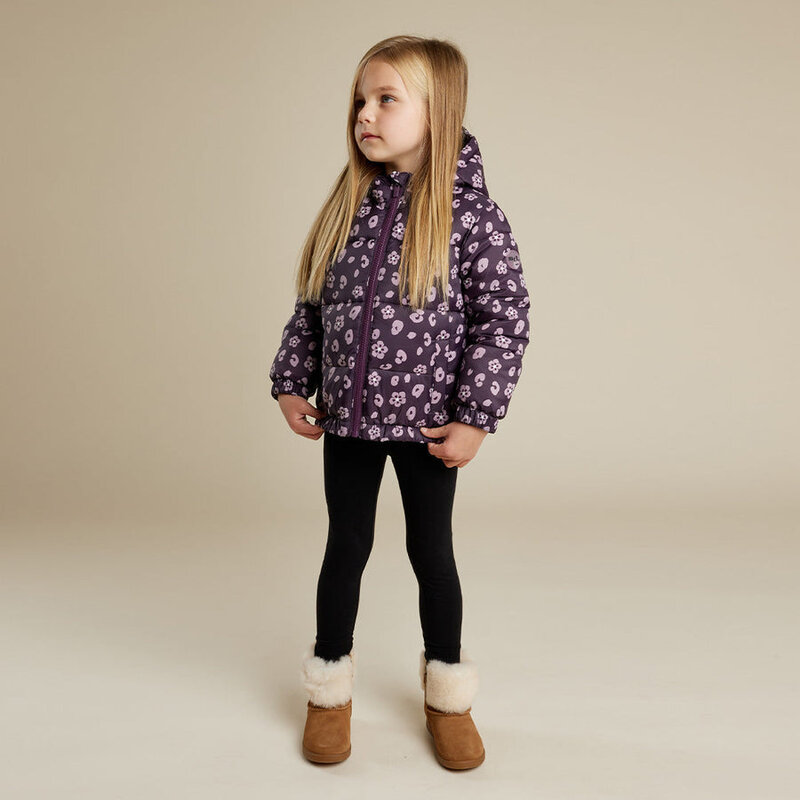 Miles the label Leopard Bloom Print on Grape Hooded Packable (2-10Y)