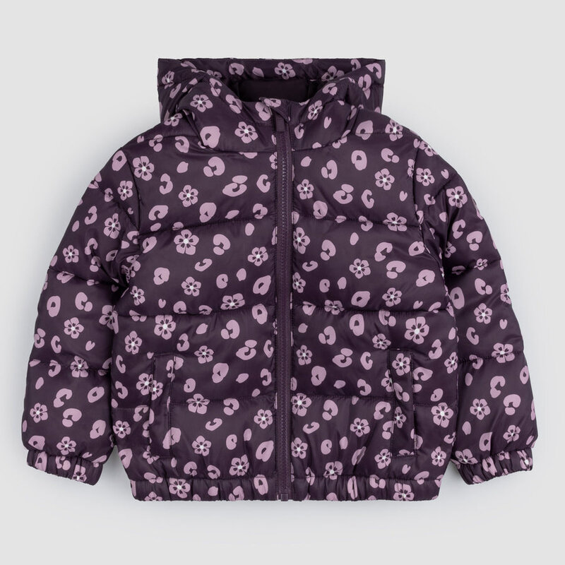 Miles the label Leopard Bloom Print on Grape Hooded Packable (2-10Y)