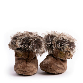 Petit Coulou Minky winter booties with fur for baby - Moka (0-6m)