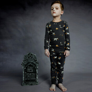 Petit Lem Howl-oween Print on Asphalt PJ Set (10Y)
