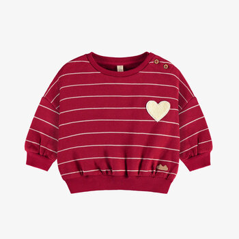 Souris Mini Red brushed french fleece striped sweater (0-3m / 12-18m)