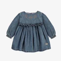 Souris Mini Medium blue denim dress regular and flare fit with long sleeves (0-3m / 12-18m)