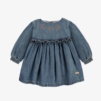Souris Mini Robe coupe régulière/évasée à manches longues en denim foncé (0-3m / 12-18m)