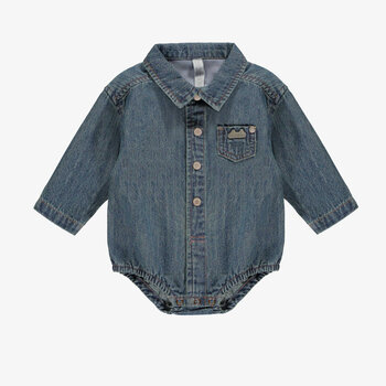 Souris Mini Chemise cache-couche à manches longues en denim bleu moyen (0-3m / 12-18m)