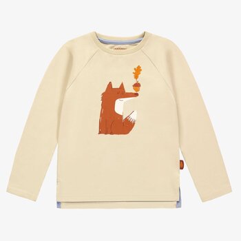 Souris Mini T-shirt crème à manches longues avec un renard en doux jersey (3-6ans)