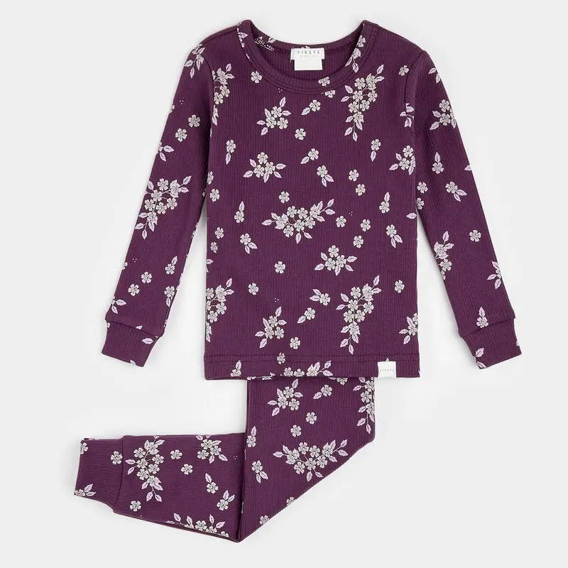Ensemble pyjama prune a imprime de fleurs botaniques pour bebe 12m 24m Hello Co Baby Store