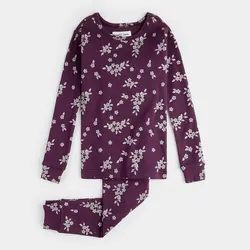 Petit Lem Ensemble pyjama prune à imprimé de motifs botaniques pour enfant (2ans/6x)