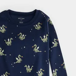 Petit Lem Fire-Breathing Dragon Print on Navy Blue PJ Set (8y/10y)