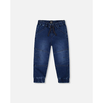 Deux Par Deux Pantalon coupe jogger en denim extensible bleu foncé (5/6ans)