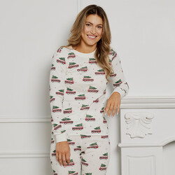 Petit Lem Ensemble pyjama blanc à imprimé de voitures festives pour femme (x-small/x-large)