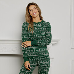 Petit Lem Ensemble pyjama vert forêt à imprimé de sapins festifs pour femme (x-small/x-large)