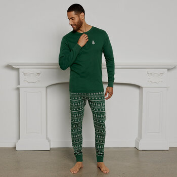 Petit Lem Ensemble pyjama henley vert forêt à imprimé de sapins festifs pour homme (medium/x-large)