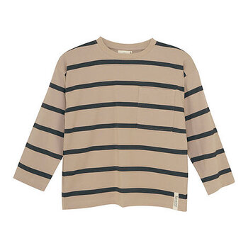 En-fant T-shirt manches longues sable avec lignes verte forêt (2-10ans)