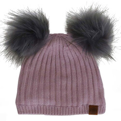 Calikids Tuque en tricot à double pompons - Lilac (9-24mois/2-5ans)