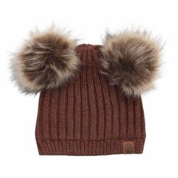 Calikids Double Faux Fur Pom Knit Hat - Caramel (9-24m/2-5y)