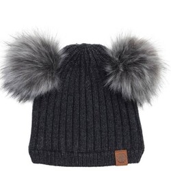 Calikids Tuque en tricot à double pompons - Noir (9-24mois/2-5ans)