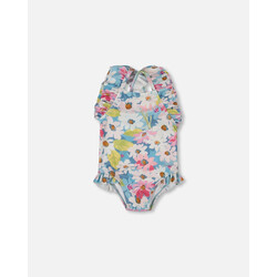 Deux Par Deux Maillot de bain une pièce  avec froufrous imprimé de Fleurs (3-6mois/18-24mois)