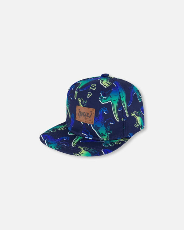 Deux Par Deux Casquette marine imprimée de dino bleu et vert (6-24mois/3-6ans)