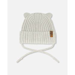 Deux Par Deux Knit beanie with string - Whisper white (6/12m-18/24m)