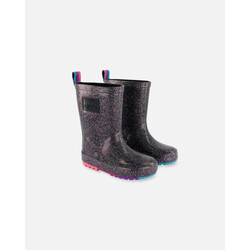 Deux Par Deux Black rain boots with glitter (4E/6E)