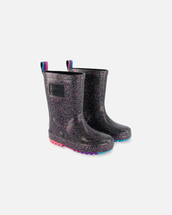 Deux Par Deux Black rain boots with glitter (7E/13E)