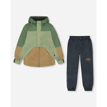 Deux Par Deux Two-Piece Mid-Season Outerwear Set Pale Green, Sage, Tan, And Gray (7y/8y)