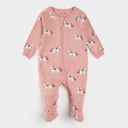 Petit Lem Royal Horses Print on Rose Sleeper (newborn/24m)