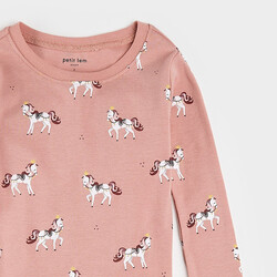 Petit Lem Royal Horses Print on Rose PJ Set 2ANS