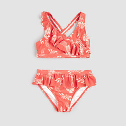 Miles the label Hibiscus Print on Raspberry Cross-Over Bikini (2yr/10yr)