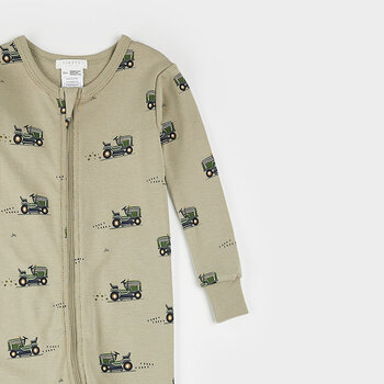 Petit Lem Lawnmower Print on Tea Green Convertible Sleeper (12m/24m)