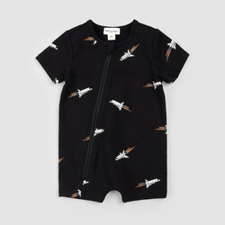 Miles the label Space Shuttle Print on Black Romper (3m/24m)
