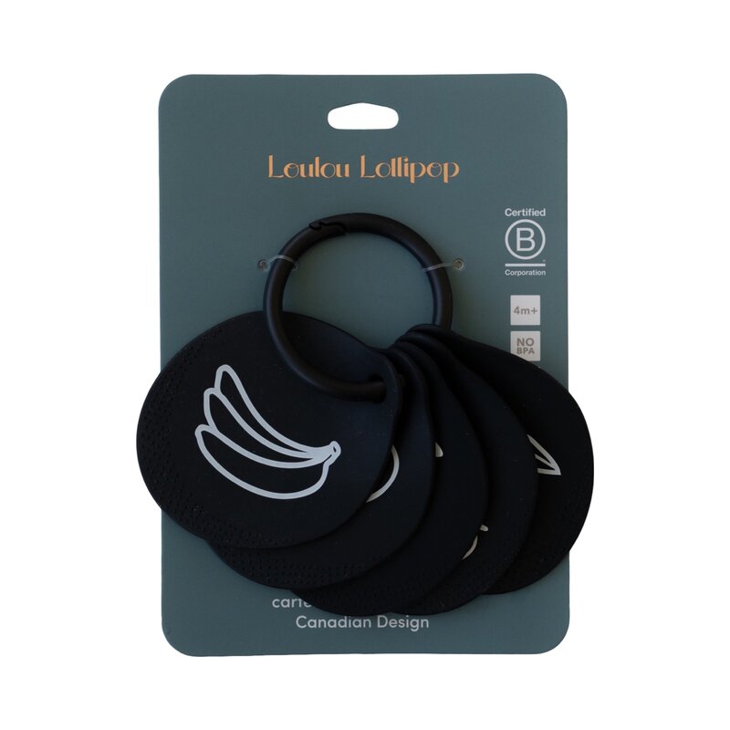 Loulou Lollipop Flashcards en silicone - Fruit noir et blanc