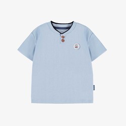Souris Mini T-shirt bleu à manches courtes avec poche en jersey gaufré (6-9m/2-3ans)