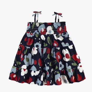 Souris Mini Robe évasée à fines bretelles marine fleurie en viscose (6-9m/2-3ans)