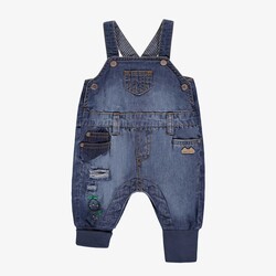Souris Mini Medium blue evolutive denim overalls with faded effect