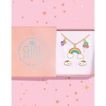 Girl Nation Necklace and Earring Gift Set - Cloud Luvs Rainbow - Girl Nation