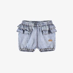 Souris Mini Pale blue short in denim with ruffles (0-3m/12-18m)