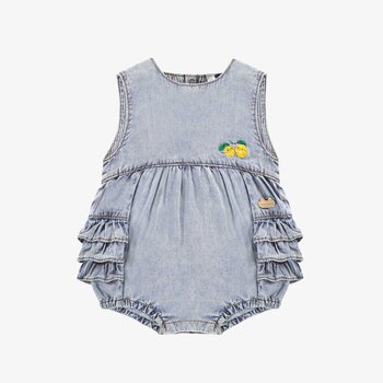 Souris Mini Pale blue one piece in denim with ruffles (0-3m/12-18m)