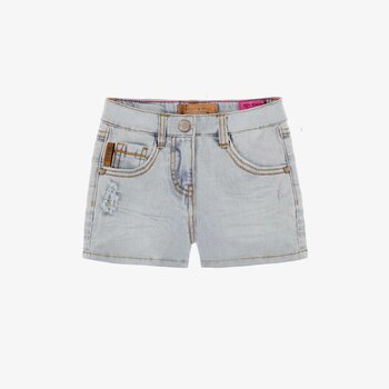 Souris Mini Short en denim bleu pâle effet délavé avec broderies(3-10ans)